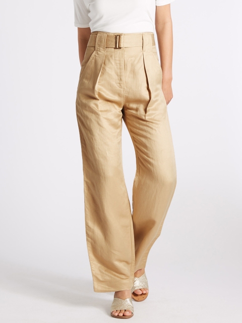 

Marks & Spencer Women Beige Solid Parallel Trousers