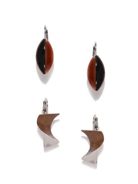 

Blisscovered Set of 2 Brown Silver-toned Quirky Oversized Studs