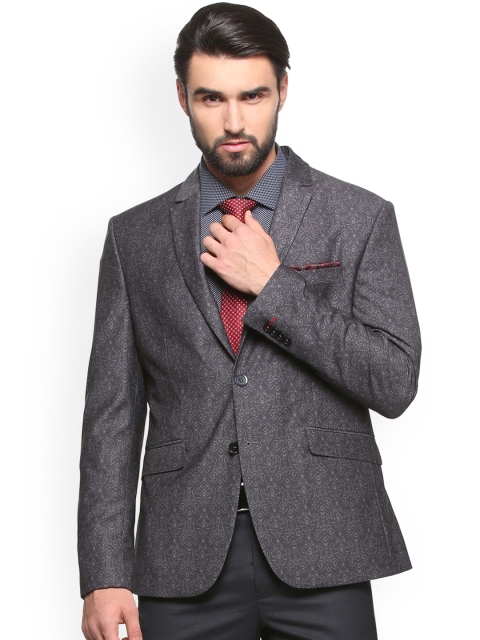 

V Dot Men Grey Printed Single-Breasted Formal Blazer