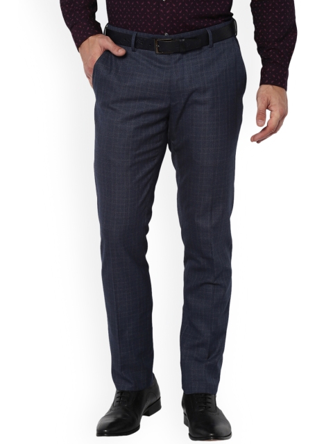 

Van Heusen Men Navy Blue Slim Fit Checked Formal Trousers