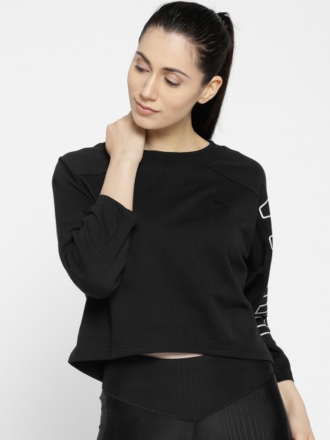 

Puma Women Black Fusion 7 8 Brand Print Crop Sweatshirt