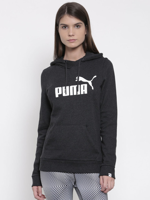 

Puma Women Charcoal Grey Printed Hooded Sweatshirt