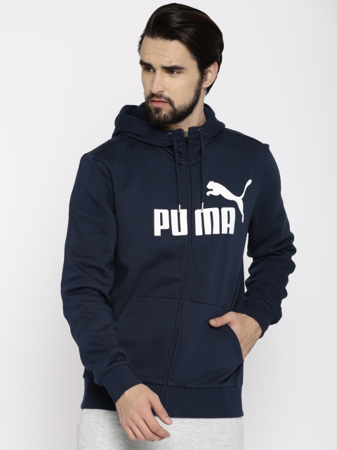 

Puma Men Navy Blue Printed ESS No.1 FZ Hooded Sweatshirt