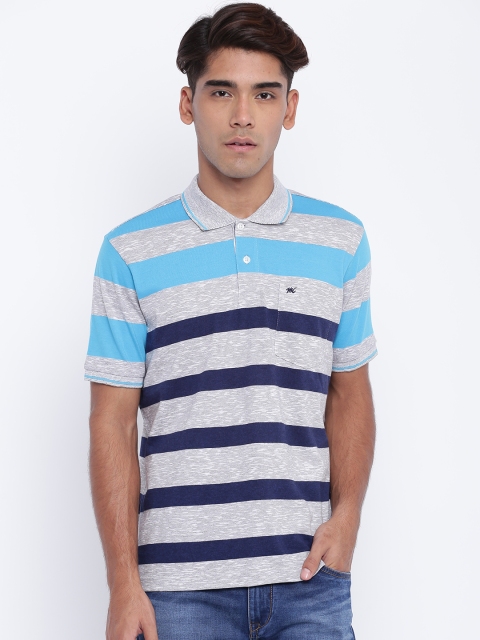 

Monte Carlo Men Blue & Grey Striped Polo Collar T-shirt
