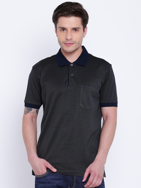 

Monte Carlo Men Black Self Design Polo Collar T-shirt