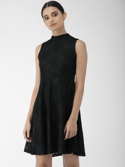 

Sera Women Black Self-Design Fit and Flare Dress