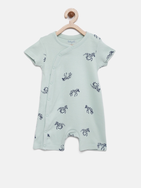 

Babysafe Boys Blue Printed Side Open Rompers