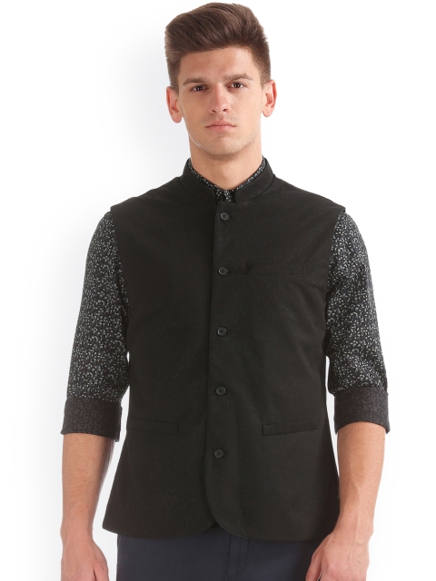 

Arrow Men Black Woven Design Nehru Jacket