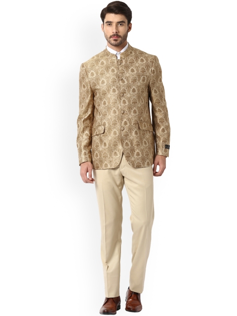 

Van Heusen Men Beige Printed Bandhgala Slim Fit Suit