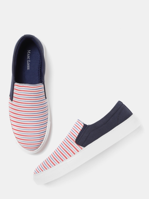 

Marc Loire Men Navy & Red Striped Slip-On Sneakers, Navy blue