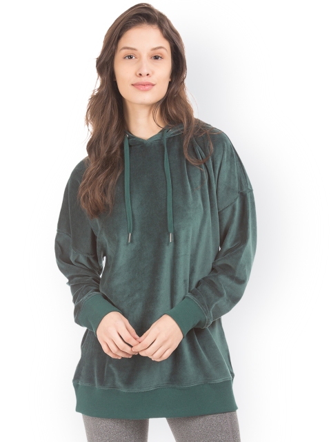 

Aeropostale Women Green Solid Hooded Sweatshirt