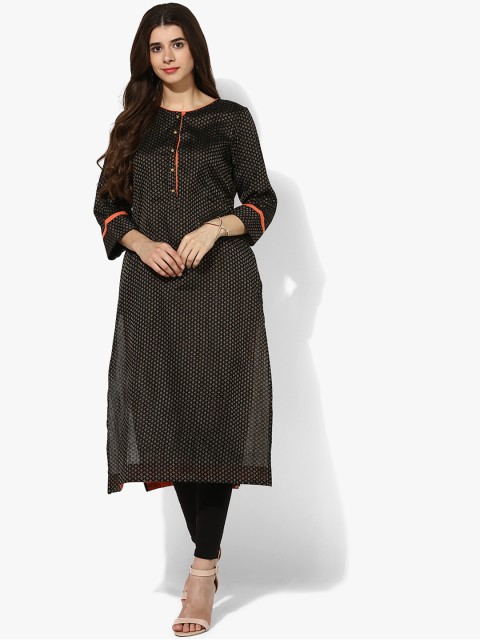 

Sangria Women Black & Gold-Toned Woven Design Straight Kurta