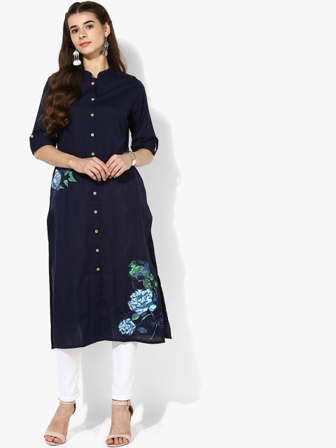 

Sangria Women Navy Blue Solid A-Line Kurta