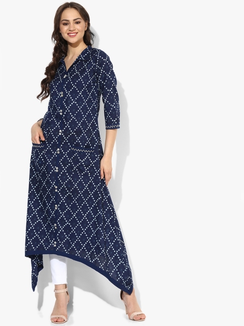 

Sangria Women Navy Blue Printed A-Line Kurta