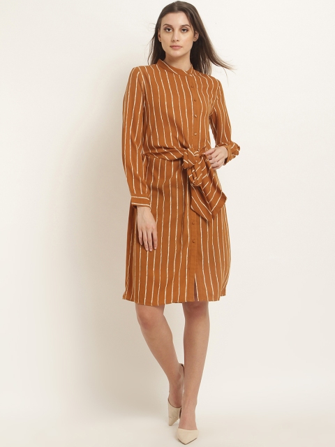 

Marie Claire Women Mustard Yellow Striped Shirt Dress