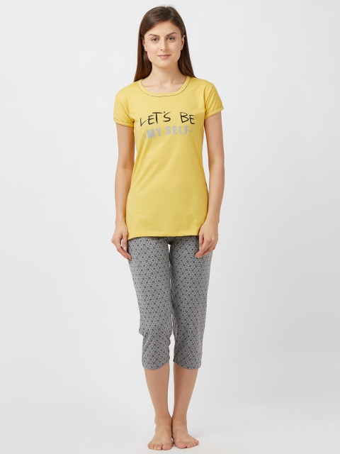 

Blush by PrettySecrets Women Yellow & Grey Printed Night suit