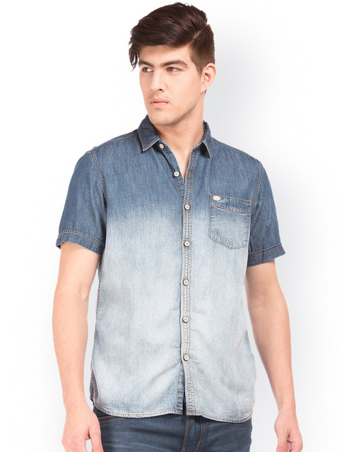 

Flying Machine Men Blue & Off-White Slim Fit Faded Formal Shirt