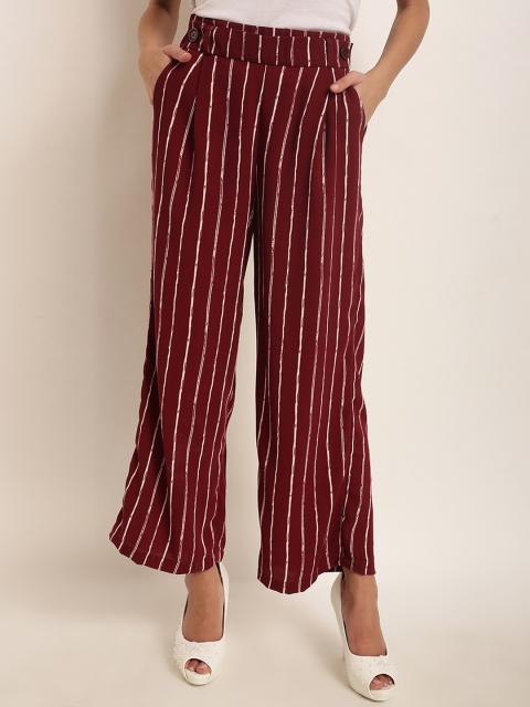 

RARE Women Maroon Original Regular Fit Striped Parallel Trousers