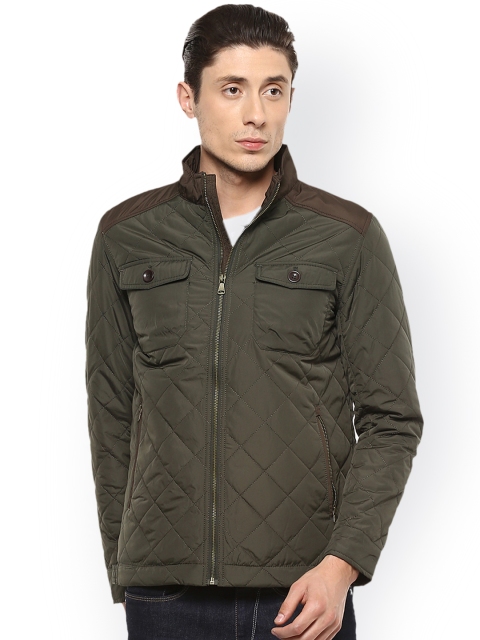 

Allen Solly Men Olive Green Self Design Quilted Jacket