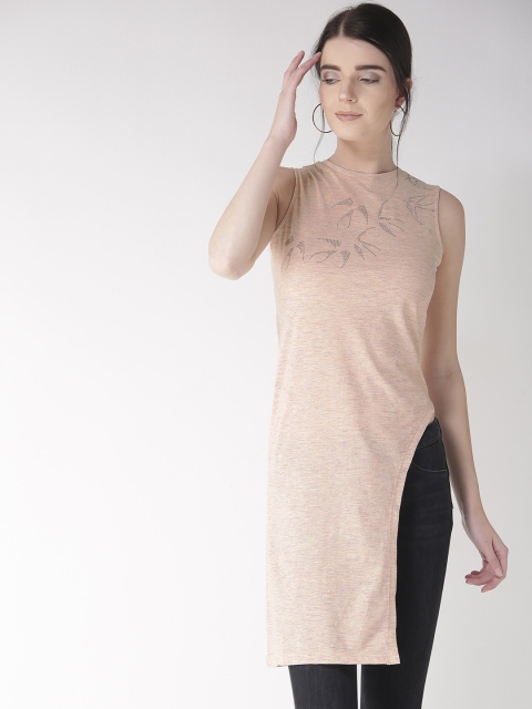 

Madame Women Peach-Coloured Solid Longline Top