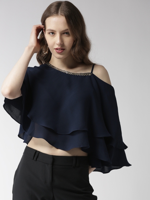 

Madame Women Navy Blue Solid Cape Top