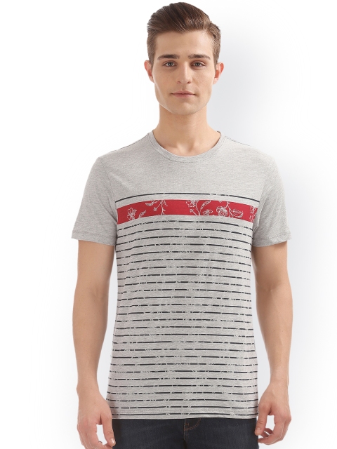 

Arrow Sport Men Grey Striped Round Neck T-shirt