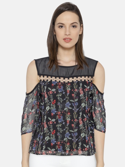 

Madame Women Black Floral Print A-Line Top