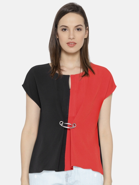 

Madame Women Black & Red Colourblocked Top