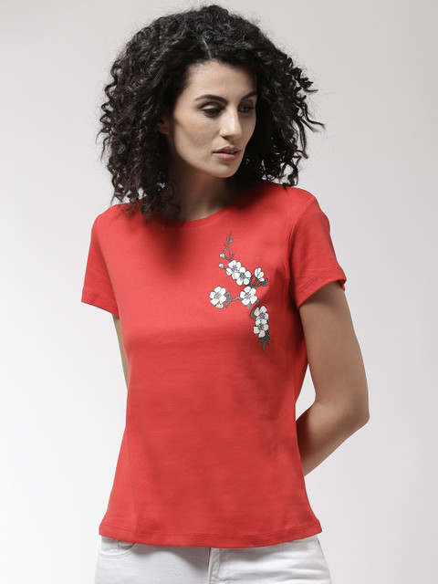 

Madame Women Red Solid Round Neck T-shirt