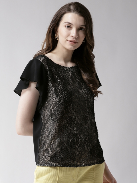 

Madame Women Black Self Design Top