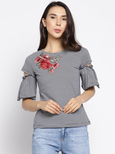 

Madame Women Navy & White Striped Top, Navy blue