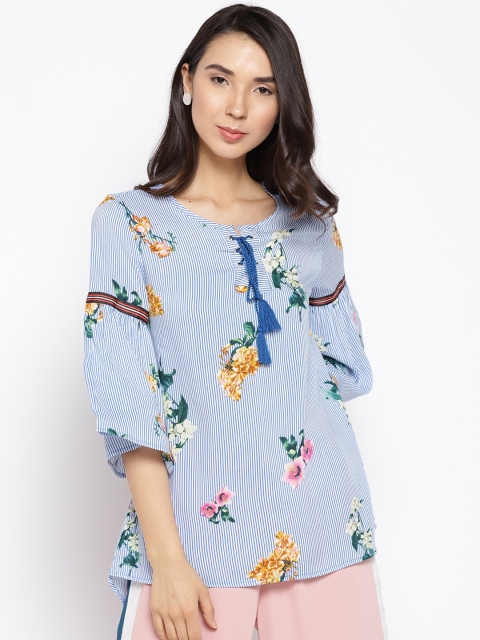 

Madame Women Blue & White Printed Top