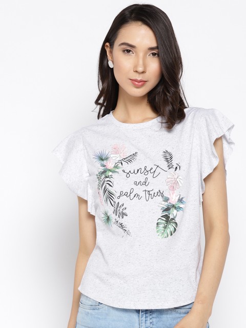

Madame Women Grey Melange Printed Top