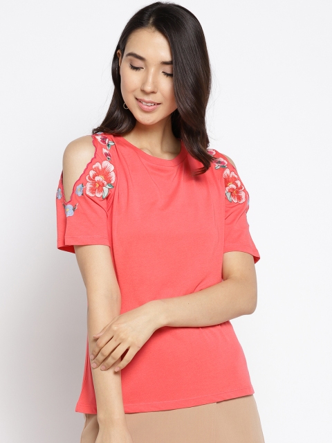 

Madame Women Coral Pink Solid Top