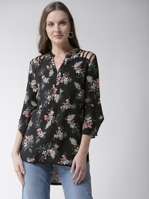 

Madame Women Black & Green Printed Shirt Style Top