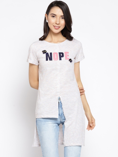 

Madame Women Grey Melange Solid Longline Top