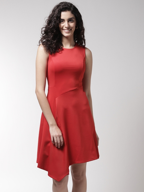 

Madame Women Red Solid Fit & Flare Dress