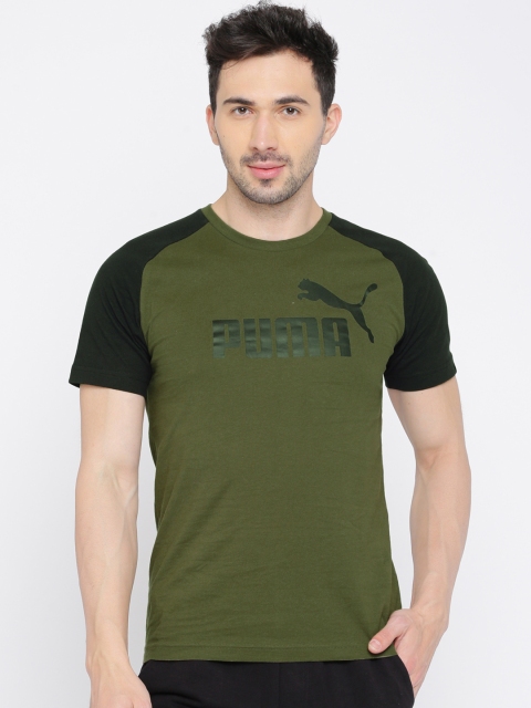 

Puma Men Olive Green Printed Round Neck T-shirt