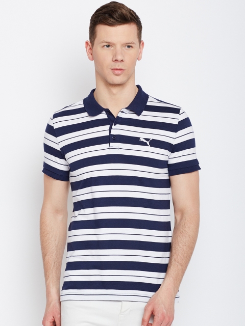 

Puma Men White & Navy Blue Striped Polo T-shirt