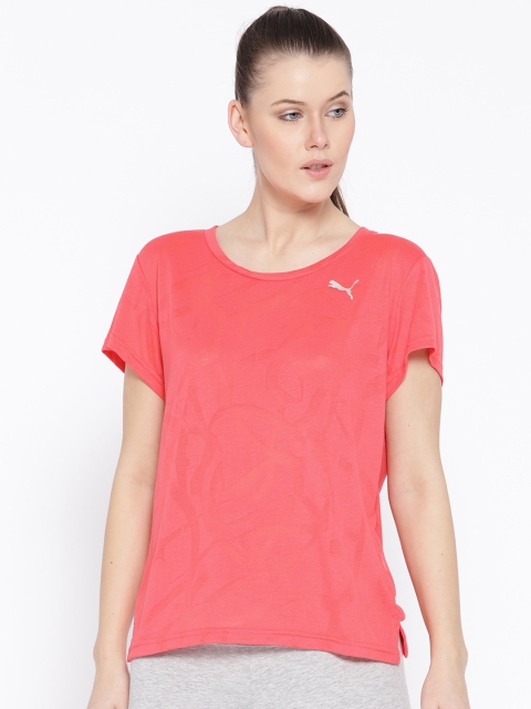 

Puma Women Coral Pink Solid TRANSITION Burn Out T-shirt