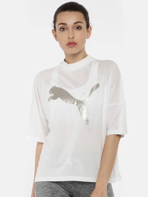 

Puma Women White Printed Round Neck T-shirt