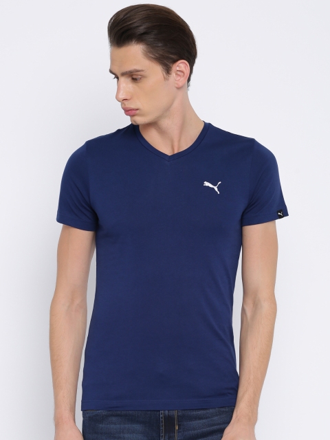 

Puma Men Navy Blue ESS Solid V-Neck Slim Fit T-shirt