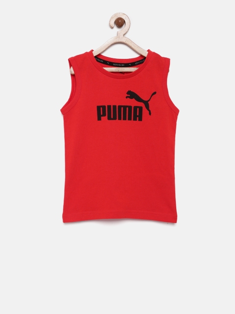 

Puma Boys Red Regular Fit Printed ESS No.1 SL T-shirt