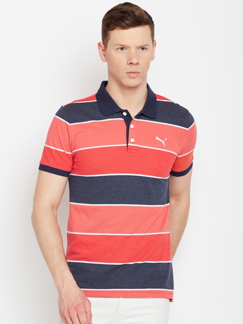 

Puma Men Peach-Coloured Striped Polo Collar T-shirt