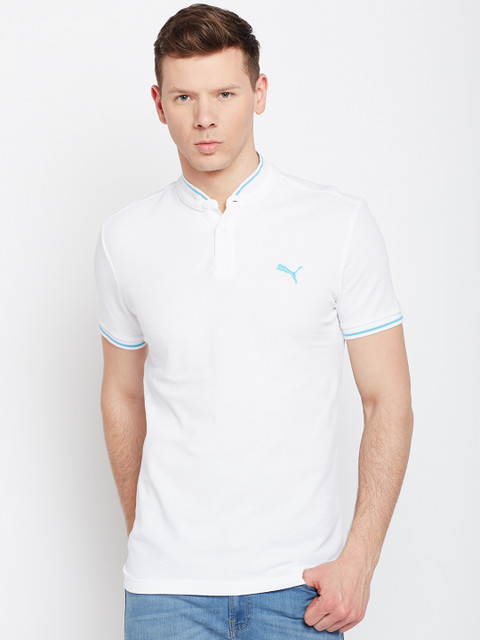 

Puma Men White Solid Mandarin Collar T-shirt