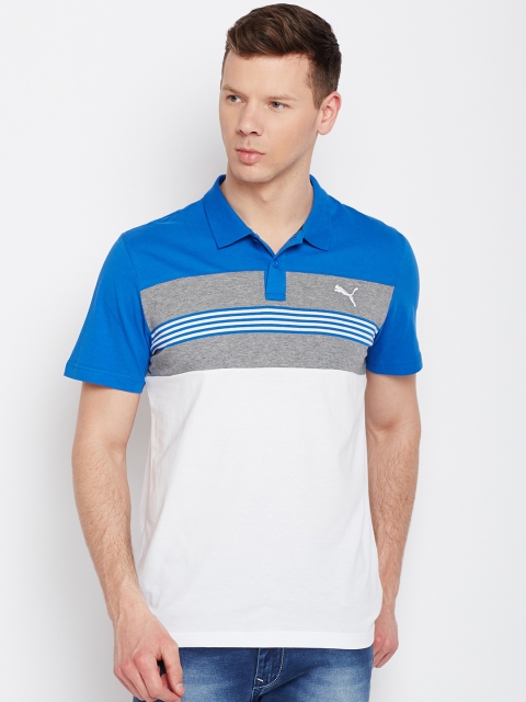 

Puma Men Blue Striped ESS Polo Collar T-shirt