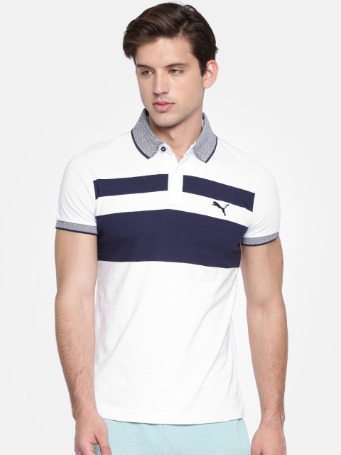 

Puma Men White Striped Polo Collar T-shirt