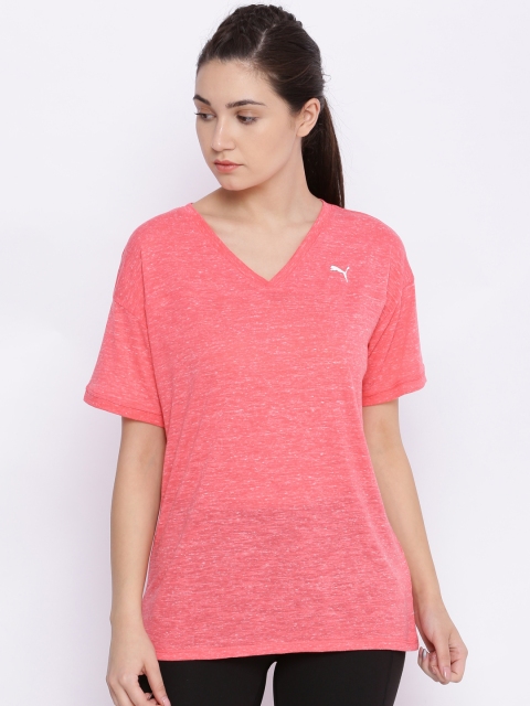 

Puma Women Pink Solid V-Neck T-shirt