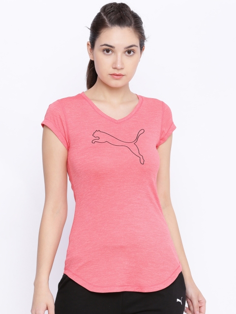 

Puma Women Pink Printed V-Neck T-shirt