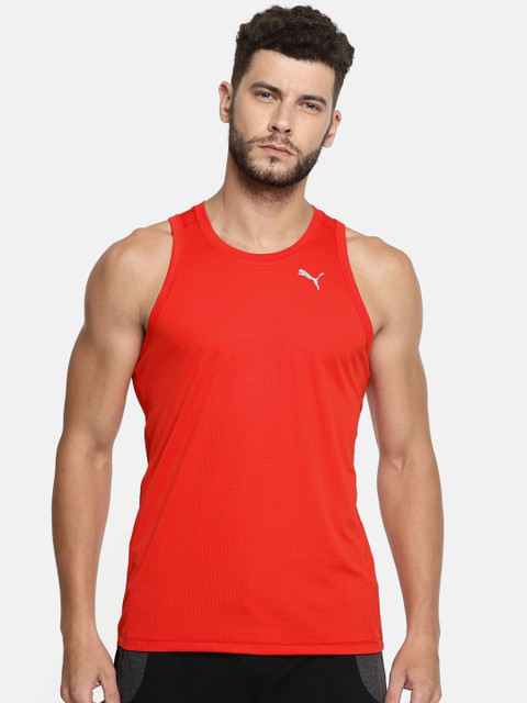 

Puma Men Red Core-Run Singlet Checked Round Neck Sleeveless T-shirt